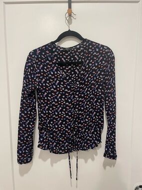Rails Black Wrap-Blouse with Pink and Blue Butterfly Print